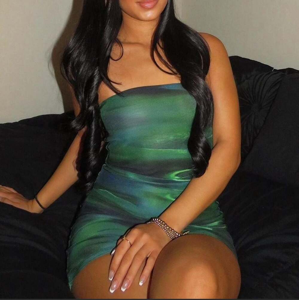 White Fox Boutique Green Distortion Abstract Strapless Bodycon Mini Dress Small